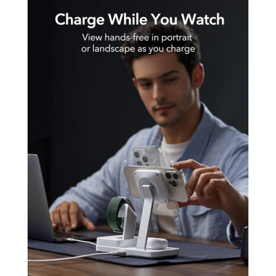ESR HaloLock 6 in 1 Wireless Charging Station with CryoBoost - Μαγνητική Βάση Ασύρματης Φόρτισης MagSafe για Apple iPhone / Apple Watch / AirPods & 2 x Type-C / 1 x USB-A - 100W - Arctic White (4894240165584)