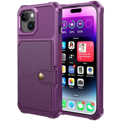 HappyCase 3 σε 1 - Θήκη Σιλικόνης με Ενσωματωμένο PU Πορτοφόλι - Apple iPhone 15 - Purple (8719246420795)