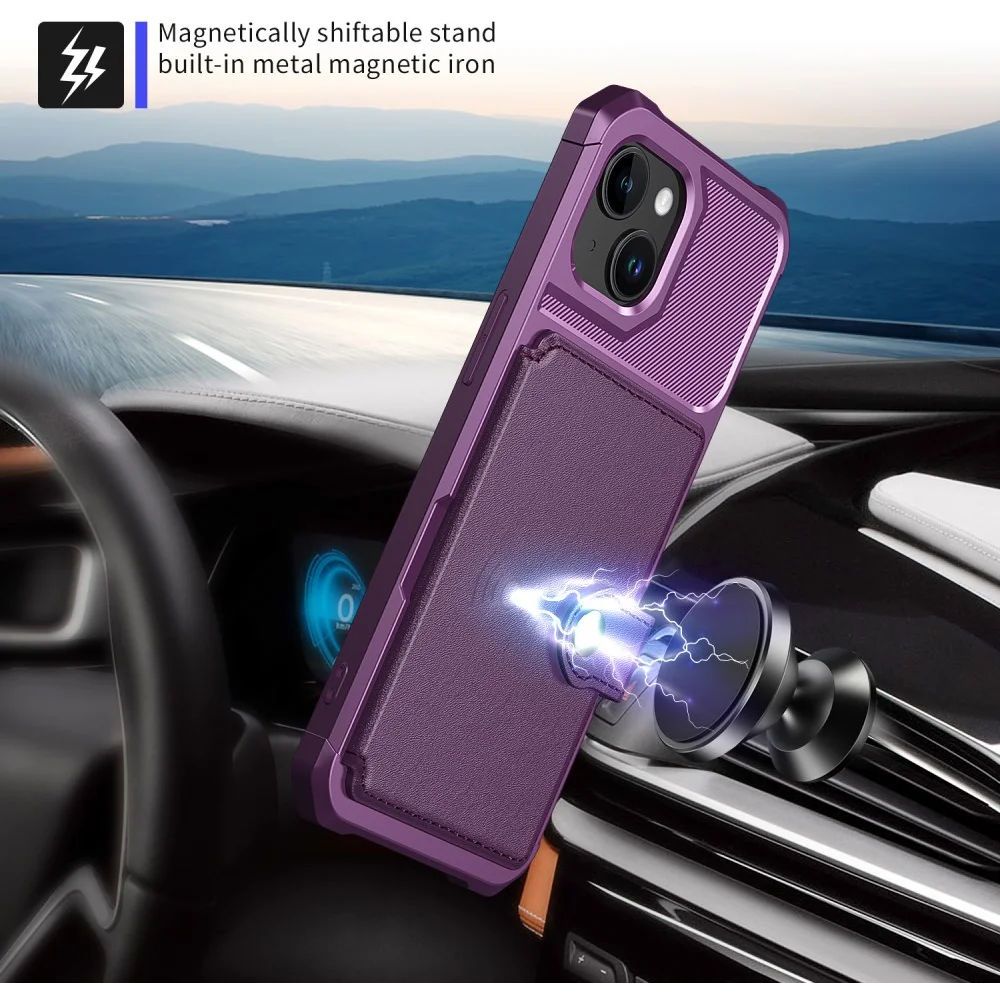 HappyCase 3 σε 1 - Θήκη Σιλικόνης με Ενσωματωμένο PU Πορτοφόλι - Apple iPhone 15 - Purple (8719246420795)