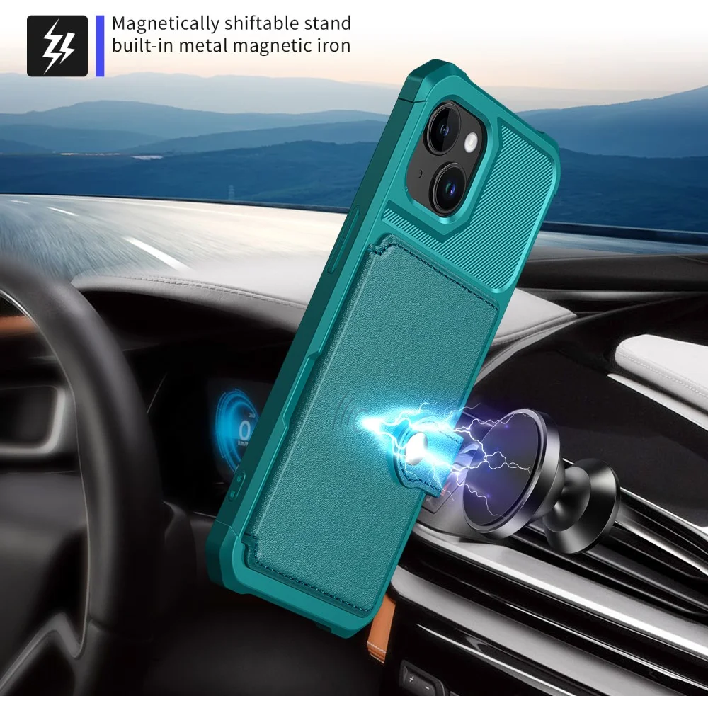 HappyCase 3 σε 1 - Θήκη Σιλικόνης με Ενσωματωμένο PU Πορτοφόλι - Apple iPhone 15 - Green / Blue (8719246421198)