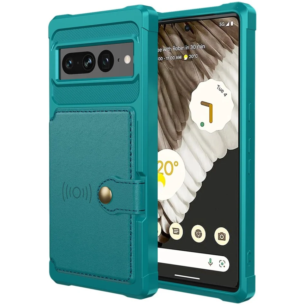 HappyCase 3 σε 1 - Θήκη Σιλικόνης με Ενσωματωμένο PU Πορτοφόλι - Google Pixel 7 Pro - Green / Blue (8719246421242)