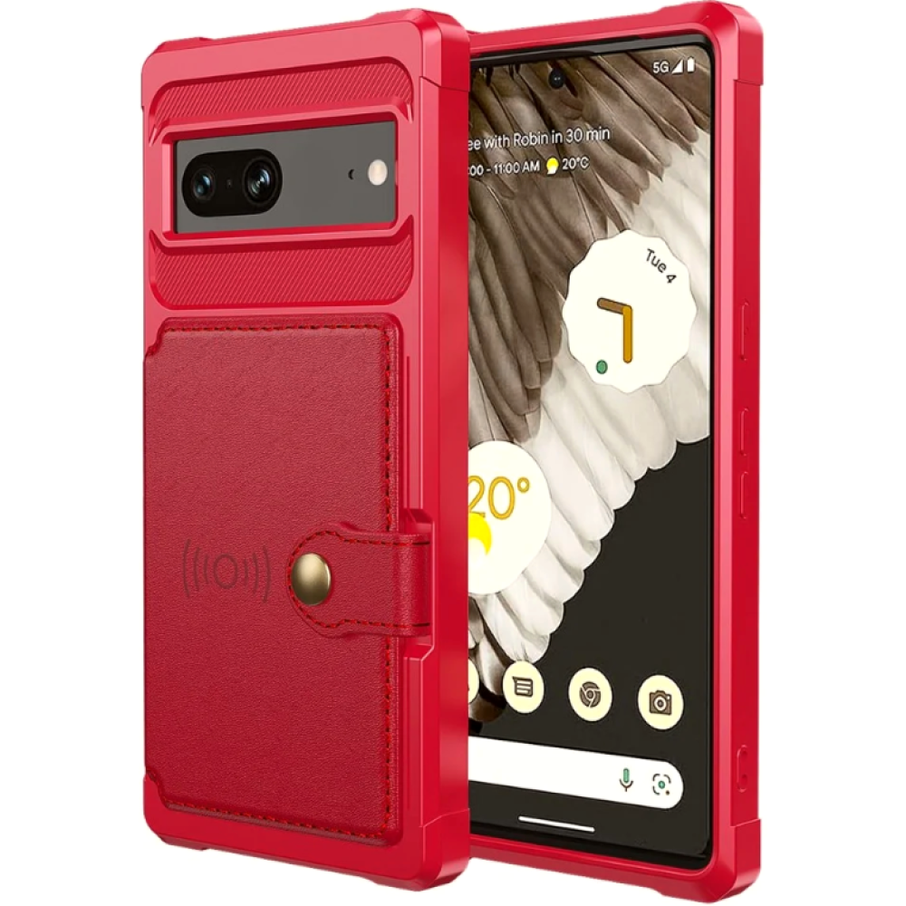 HappyCase 3 σε 1 - Θήκη Σιλικόνης με Ενσωματωμένο PU Πορτοφόλι - Google Pixel 7 - Red (8719246420634)