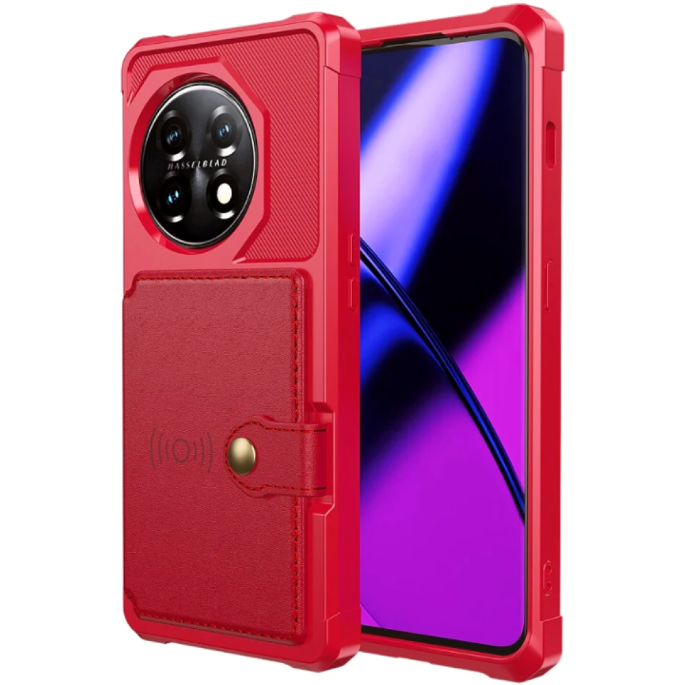 HappyCase 3 σε 1 - Θήκη Σιλικόνης με Ενσωματωμένο PU Πορτοφόλι - OnePlus 11 - Red (8719246420689)