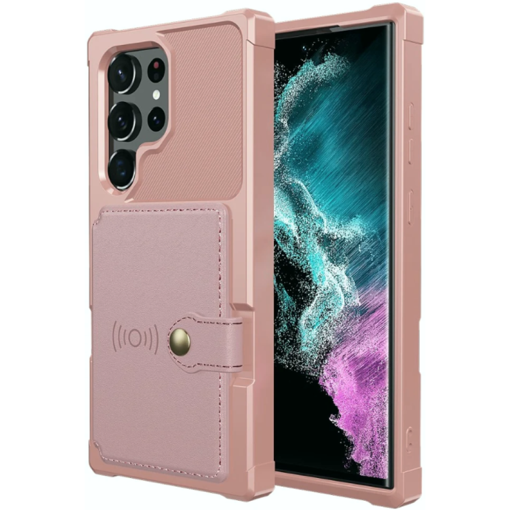 HappyCase 3 σε 1 - Θήκη Σιλικόνης με Ενσωματωμένο PU Πορτοφόλι - Samsung Galaxy S23 Ultra - Pink (8719246421167)