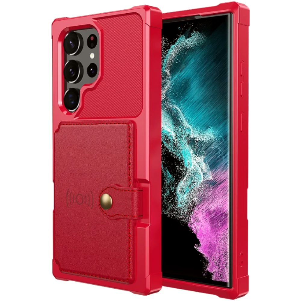 HappyCase 3 σε 1 - Θήκη Σιλικόνης με Ενσωματωμένο PU Πορτοφόλι - Samsung Galaxy S23 Ultra - Red (8719246420764)