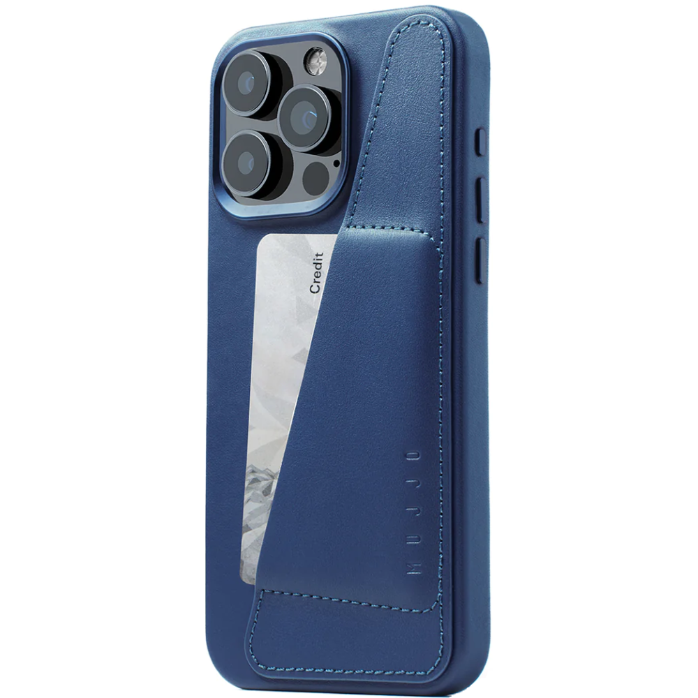MUJJO Full Leather Wallet Case - Δερμάτινη Θήκη-Πορτοφόλι MagSafe - Apple iPhone 15 Pro Max - Monaco Blue (MUJJO-CL-042-BL)