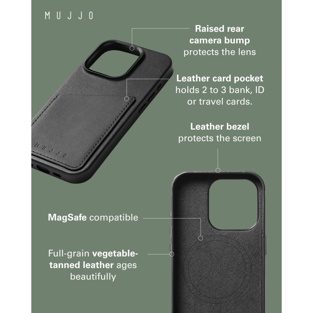 MUJJO Full Leather Wallet Case - Δερμάτινη Θήκη-Πορτοφόλι MagSafe - Apple iPhone 15 Pro - Black (MUJJO-CL-040-BK)