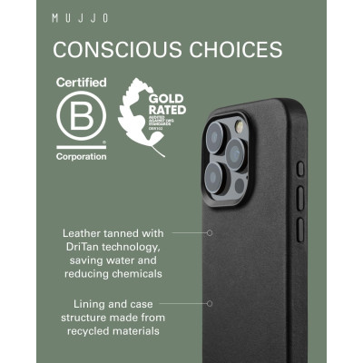 MUJJO Full Leather Case - Δερμάτινη Θήκη MagSafe - Apple iPhone 15 Pro - Black (MUJJO-CL-039-BK)