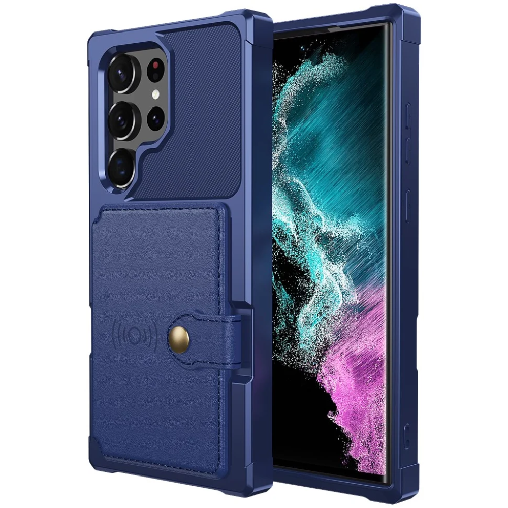 HappyCase 3 σε 1 - Θήκη Σιλικόνης με Ενσωματωμένο PU Πορτοφόλι - Samsung Galaxy S23 Ultra - Navy (8719246421563)