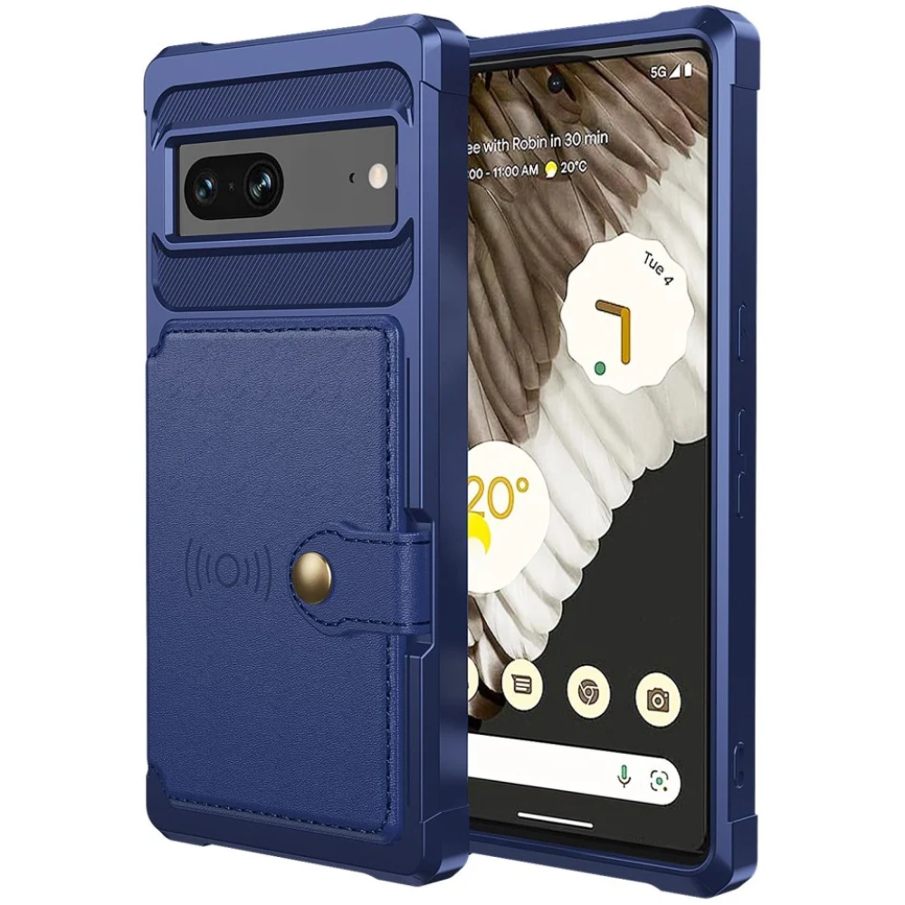 HappyCase 3 σε 1 - Θήκη Σιλικόνης με Ενσωματωμένο PU Πορτοφόλι - Google Pixel 7 - Dark Blue (8719246421433)