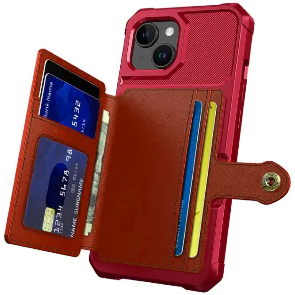 HappyCase 3 σε 1 - Θήκη Σιλικόνης με Ενσωματωμένο PU Πορτοφόλι - Apple iPhone 15 Plus - Red (8719246420603)