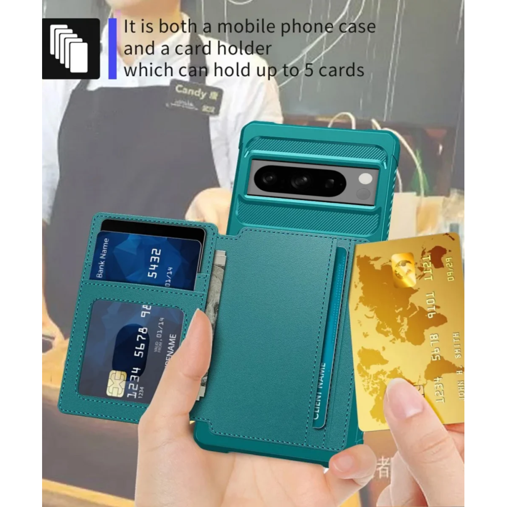 HappyCase 3 σε 1 - Θήκη Σιλικόνης με Ενσωματωμένο PU Πορτοφόλι - Google Pixel 8 Pro - Blue (8719246421273)