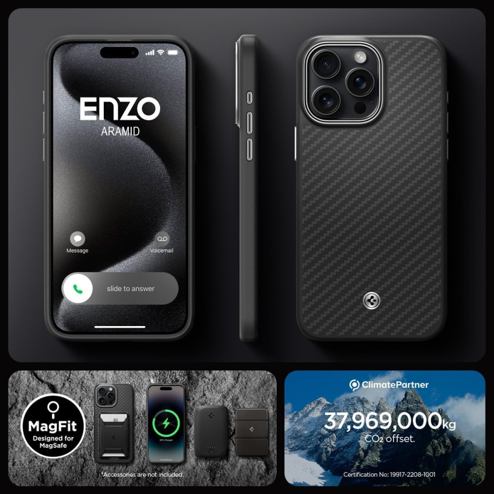 Spigen Enzo Aramid MagFit - Σκληρή Θήκη MagSafe Aramid Fiber με TPU - Apple iPhone 15 Pro - 1500D - 2mm - Matte Black (ACS07045)