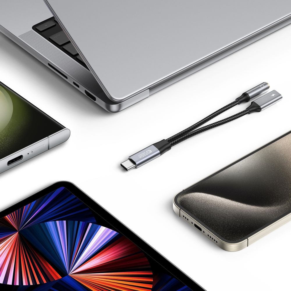 Tech-Protect Ultraboost - Αντάπτορας Ήχου και Φόρτισης - Type-C (Male) σε 3.5mm Mini Jack (Female) / Type-C (Female) - 60W - Black (9319456607383)