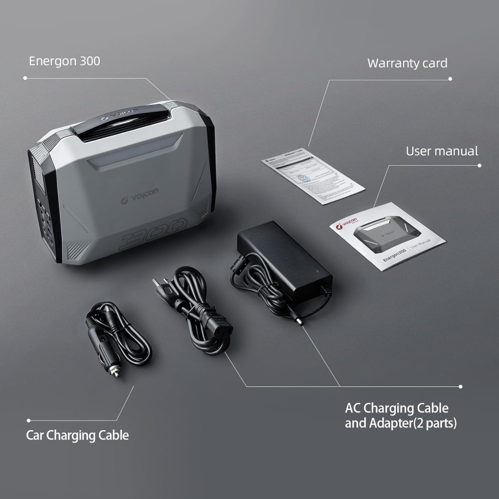 Volcan Energon E300 Portable Power Station - Ηλεκτρική Γεννήτρια με Οθόνη LCD / Φορητός Σταθμός Φόρτισης / Ενέργειας με 1 x AC / 2 x USB-A / 2 x DC / 2 x Type-C - 299Wh - 300W (6976185800008)