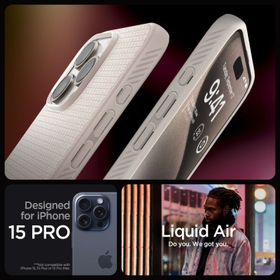 Spigen Θήκη Σιλικόνης Liquid Air - Apple iPhone 15 Pro - Natural Titanium (ACS07217)