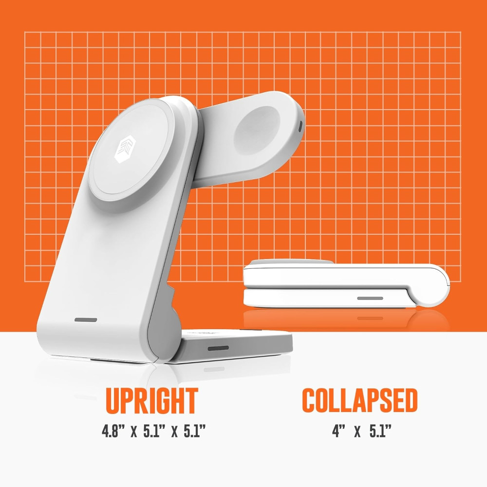 STM ChargeTree Mag - Αναδιπλούμενη Βάση Ασύρματης Φόρτισης MagSafe για Apple iPhone / Airpods / Apple Watch - 15W - White (STM-931-398Z-01)