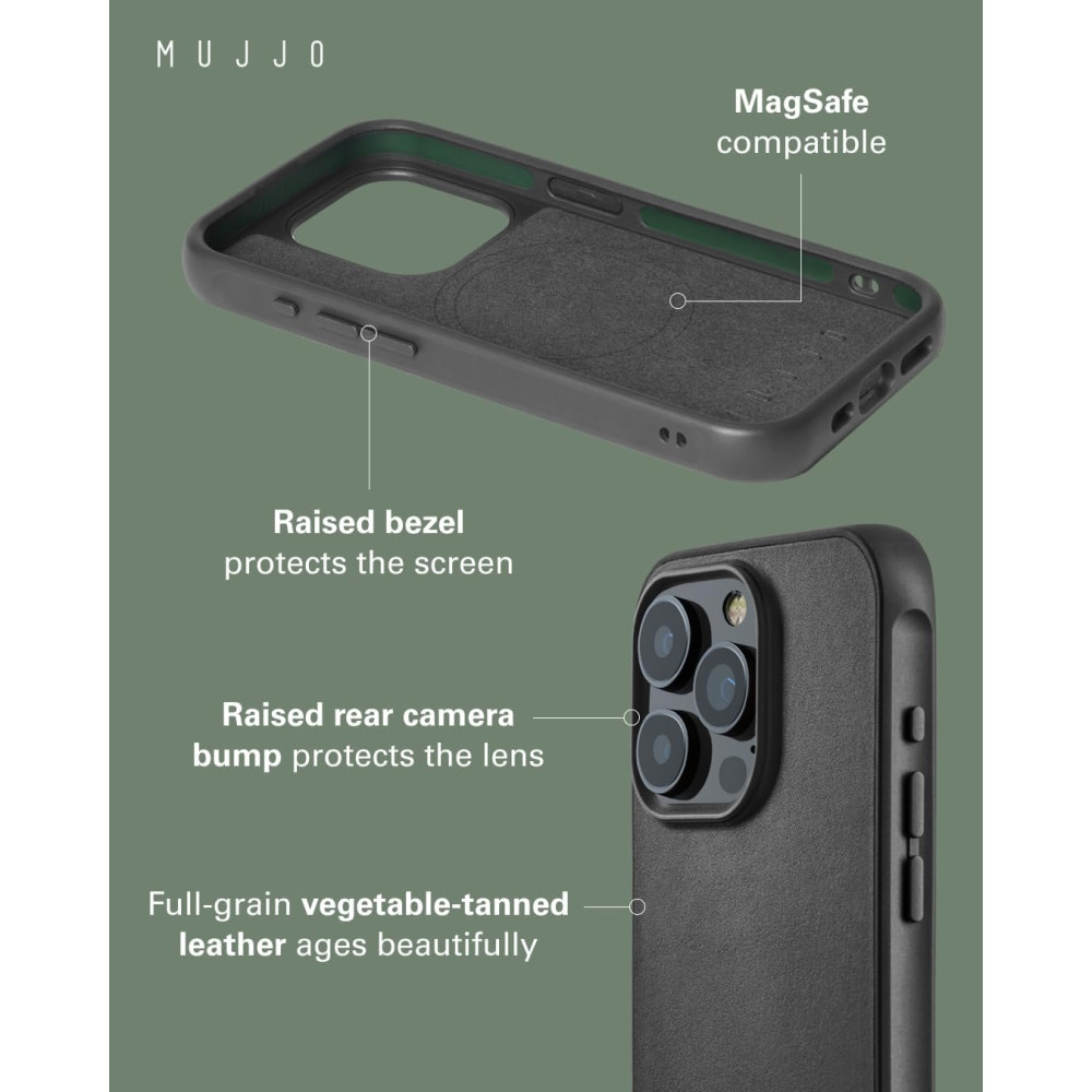 Θήκη iPhone 15 Pro Max MUJJO Shield Case Ανθεκτική Δερμάτινη με MagSafe - Black (MUJJO-CL-048-BK)