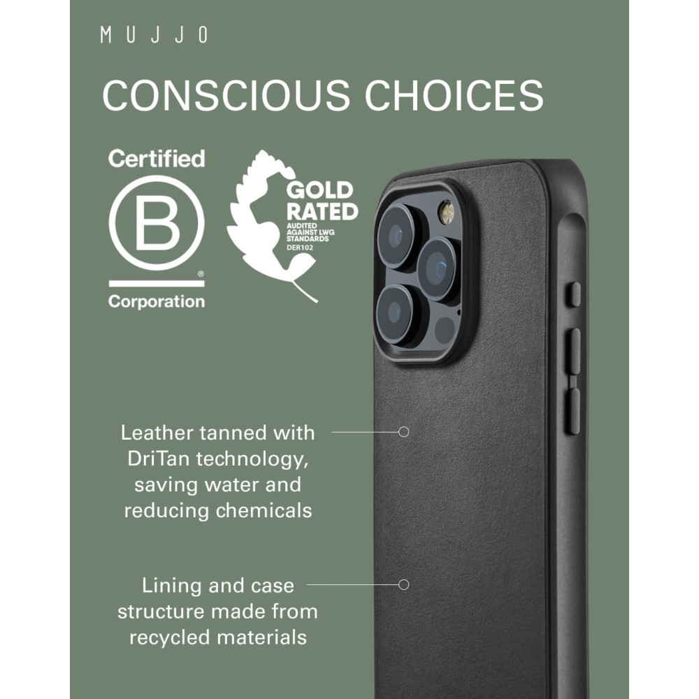 Θήκη iPhone 15 Pro Max MUJJO Shield Case Ανθεκτική Δερμάτινη με MagSafe - Black (MUJJO-CL-048-BK)