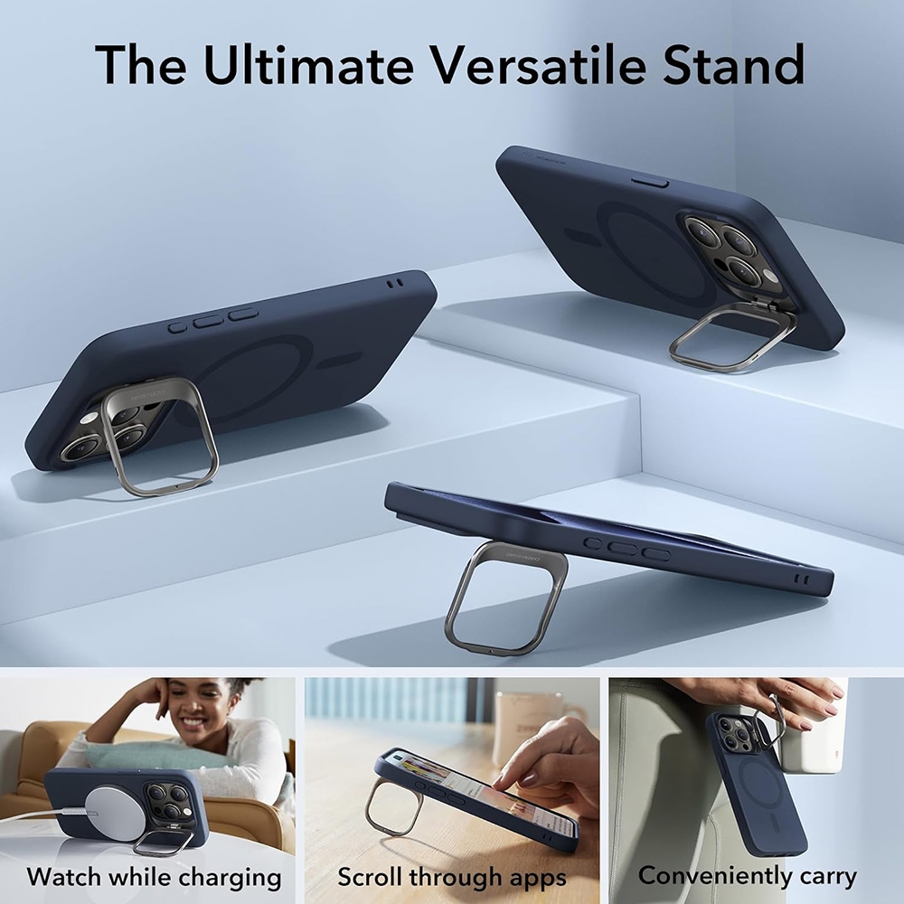 ESR Cloud Soft with Stash Stand - Ανθεκτική MagSafe Θήκη Σιλικόνης Apple iPhone 15 Pro με Kickstand - Dark Blue (4894240176245)