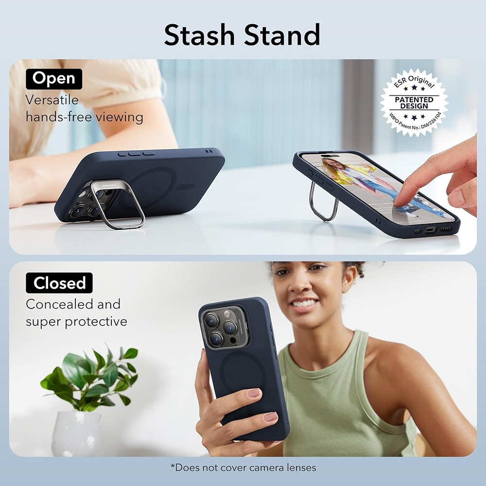 ESR Cloud Soft with Stash Stand - Ανθεκτική MagSafe Θήκη Σιλικόνης Apple iPhone 15 Pro με Kickstand - Dark Blue (4894240176245)