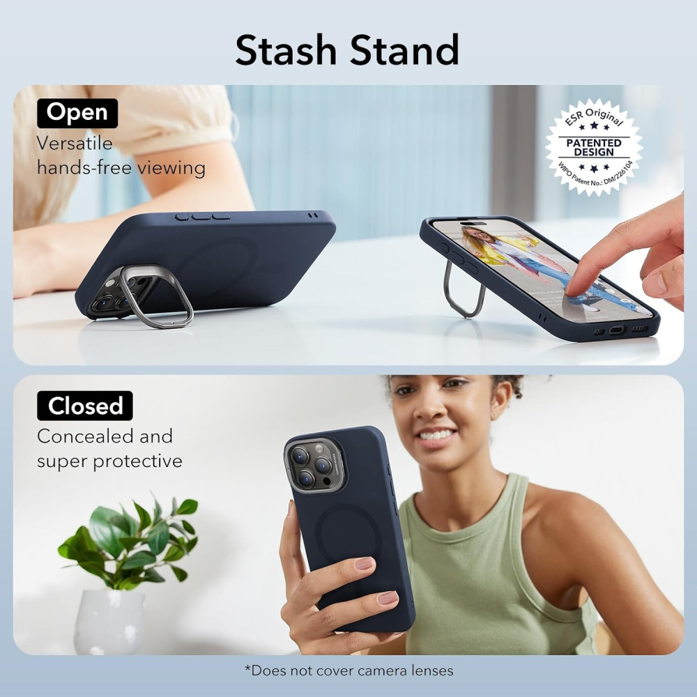 Θήκη iPhone 15 Pro Max ESR Cloud Soft with Stash Stand Ανθεκτική Σιλικόνης με MagSafe & Kickstand - Dark Blue (4894240176269)