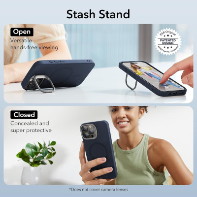 Θήκη iPhone 15 Pro Max ESR Cloud Soft with Stash Stand Ανθεκτική Σιλικόνης με MagSafe & Kickstand - Dark Blue (4894240176269)