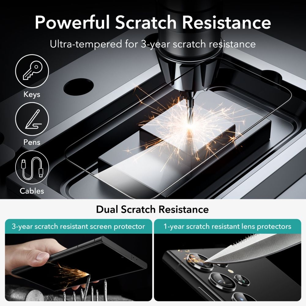 Σετ με 2 x FullFace Αντιχαρακτικά Γυαλιά Προστασίας Οθόνης / 1 x Αντιχαρακτικό Γυαλί για Φακό Κάμερας - Samsung Galaxy S24 Ultra - ESR Tempered Glass Set (4894240077115)