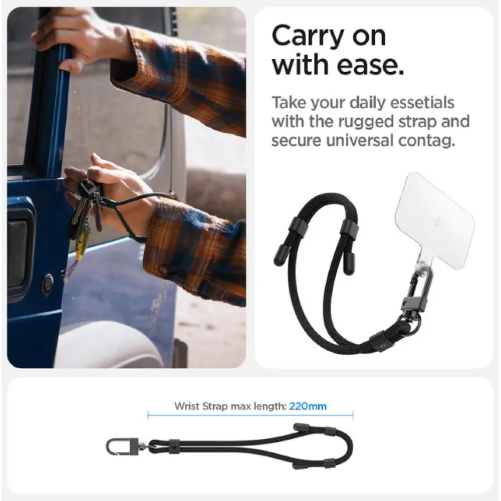 Spigen Universal Wrist Strap Set with ConTag - Ρυθμιζόμενο Λουράκι Χειρός για Θήκες Smartphone από Ύφασμα Dacron - Black (AFA06261)