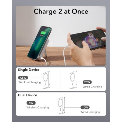 ESR HaloLock Kickstand Wireless PowerBank με 1 x Type-C - 20W - 10.000mAh / Βάση Ασύρματης Φόρτισης MagSafe 7.5W - White (4894240132579)