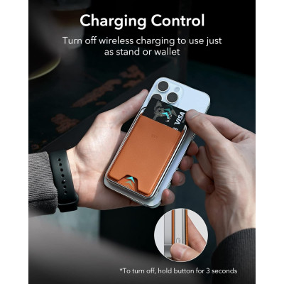 ESR HaloLock PowerBank Wallet με 1 x Type-C - 12W - 5.000mAh / MagSafe Θήκη - Πορτοφόλι για Κάρτες από Vegan Δέρμα / Βάση Ασύρματης Φόρτισης MagSafe 7.5W - Caramel Brown (4894240168578)