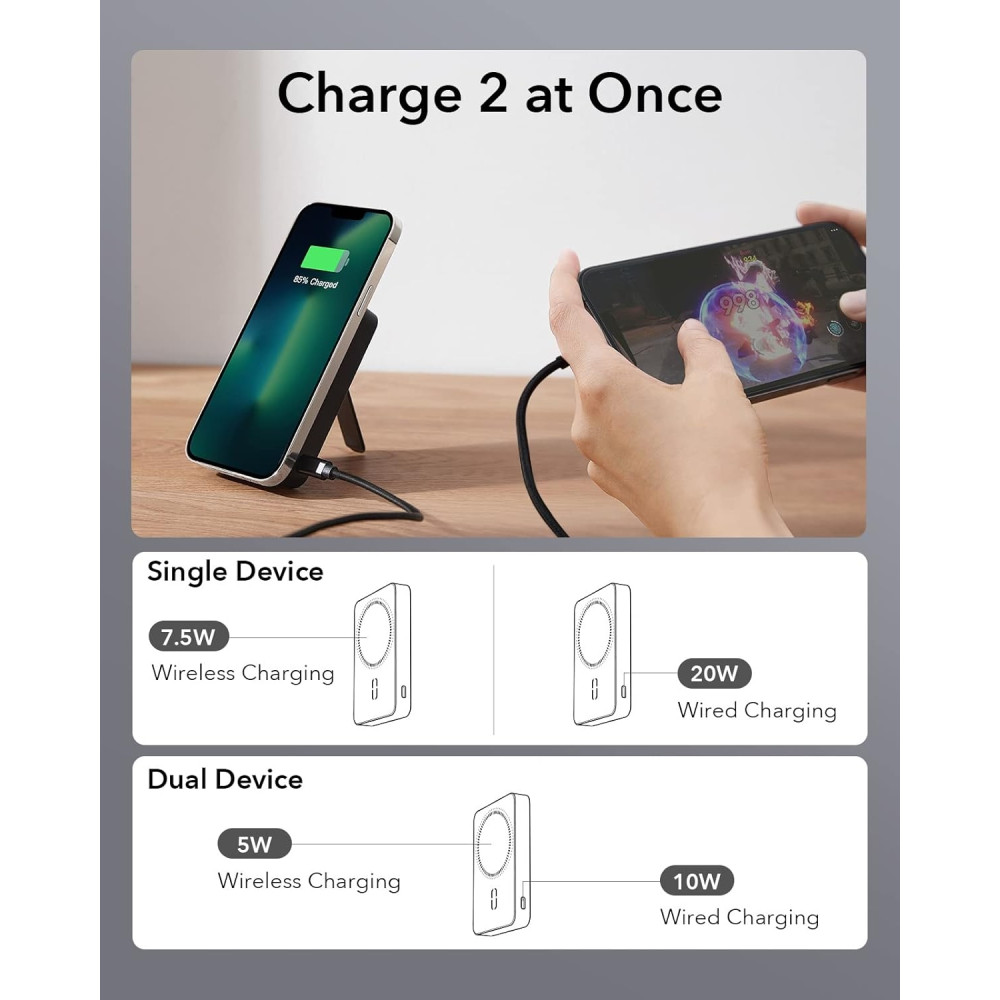 ESR HaloLock Kickstand Wireless PowerBank με 1 x Type-C - 20W - 10.000mAh / Βάση Ασύρματης Φόρτισης MagSafe 7.5W - Black (4894240132586)