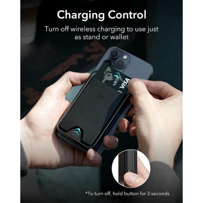 ESR HaloLock PowerBank Wallet με 1 x Type-C - 12W - 5.000mAh / MagSafe Θήκη - Πορτοφόλι για Κάρτες από Vegan Δέρμα / Βάση Ασύρματης Φόρτισης MagSafe 7.5W - Midnight Black (4894240169803)
