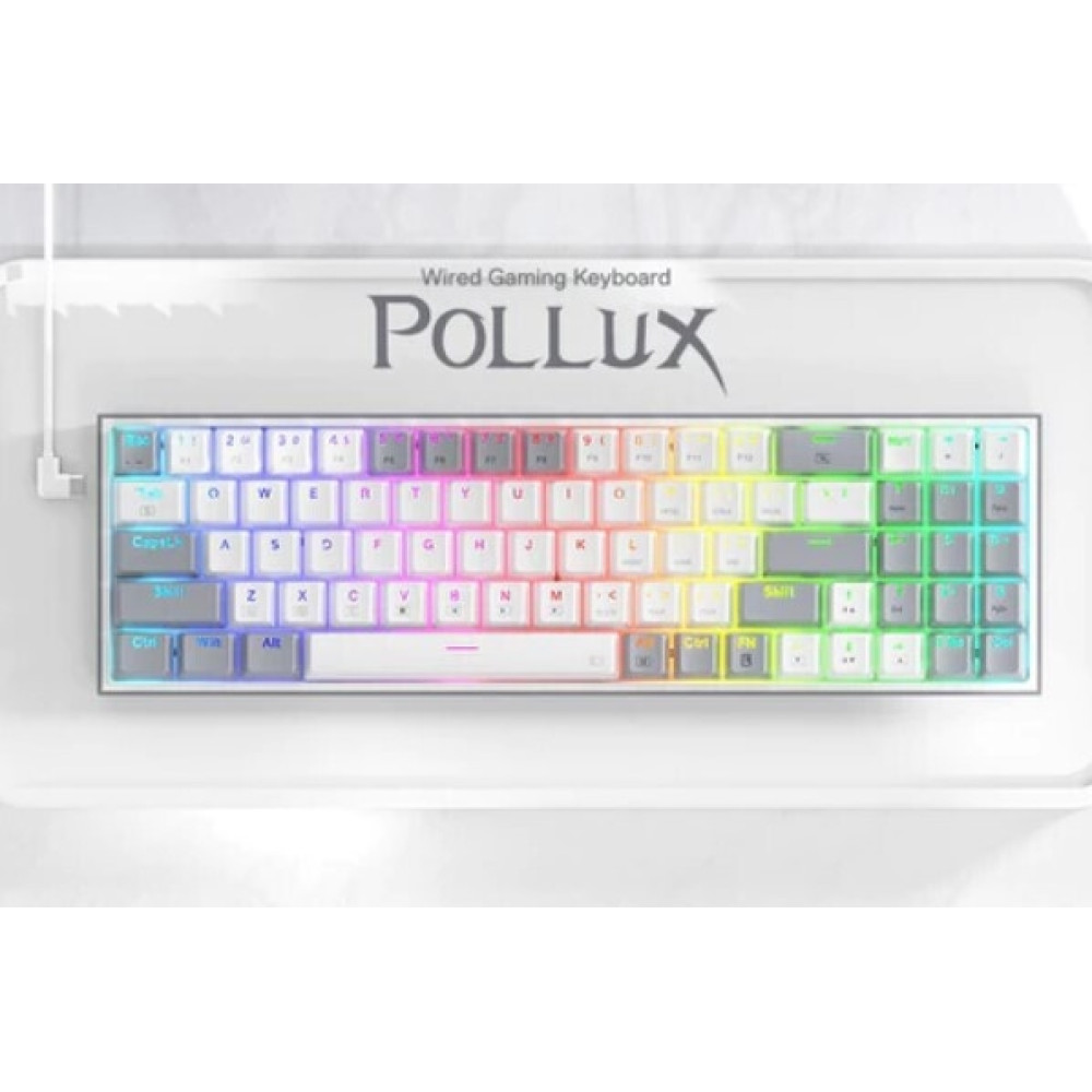 Redragon K628 Pollux RGB Mechanical Gaming Keyboard - Ενσύρματο RGB Gaming Μηχανικό 75% Πληκτρολόγιο με 78 Hot-Swappable Red Διακόπτες - US - White / Grey (6950376717344)