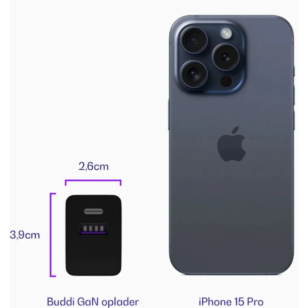 Buddi 30W GaN Mini Charger - Ταχυφορτιστής Ταξιδιού / Αντάπτορας με 1 x USB-A / 1 x Type-C - 30W - Black - 5 Έτη Εγγύηση (8719246407833)