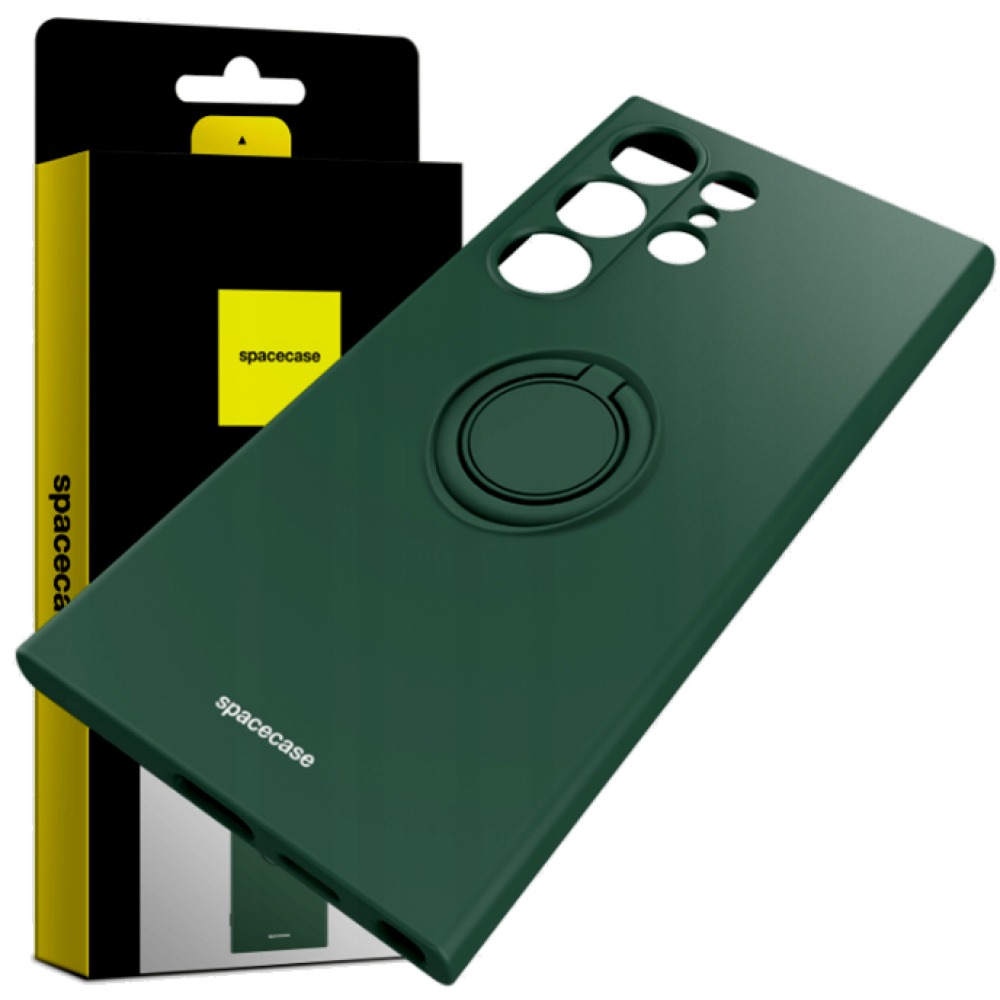 Θήκη Σιλικόνης με Μεταλλικό Μαγνητικό Ring Holder - Samsung Galaxy S24 Ultra - Spacecase Silicone Ring - Dark Green (5905719106805)
