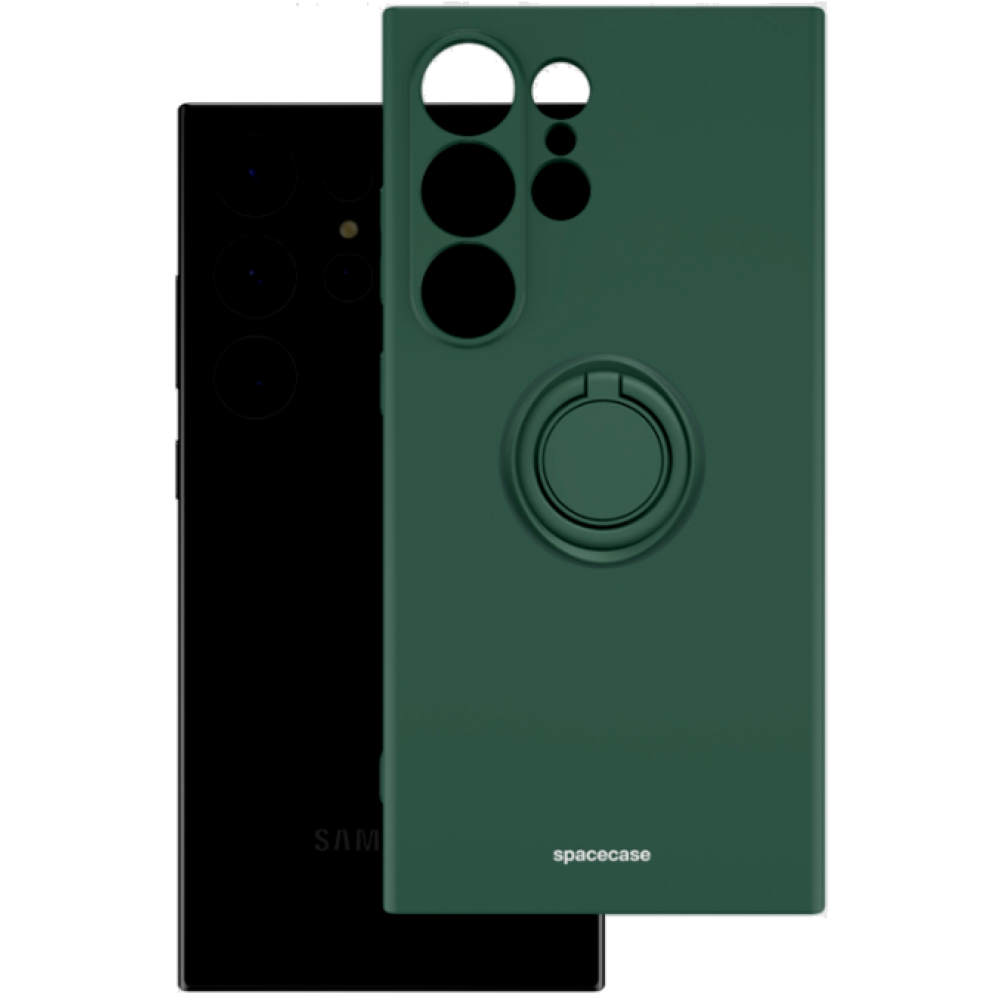 Θήκη Σιλικόνης με Μεταλλικό Μαγνητικό Ring Holder - Samsung Galaxy S24 Ultra - Spacecase Silicone Ring - Dark Green (5905719106805)