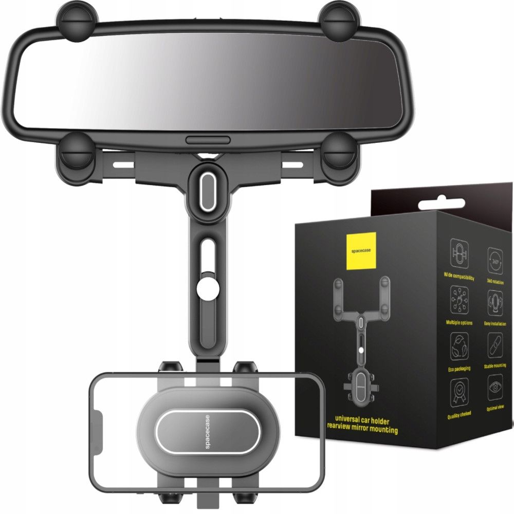 Spacecase SC19 Mirror Car Holder - Universal Βάση Κινητών με Ρυθμιζόμενο Βραχίονα για Εσωτερικό Κεντρικό Καθρέπτη Αυτοκινήτου - Black (5905719038632)