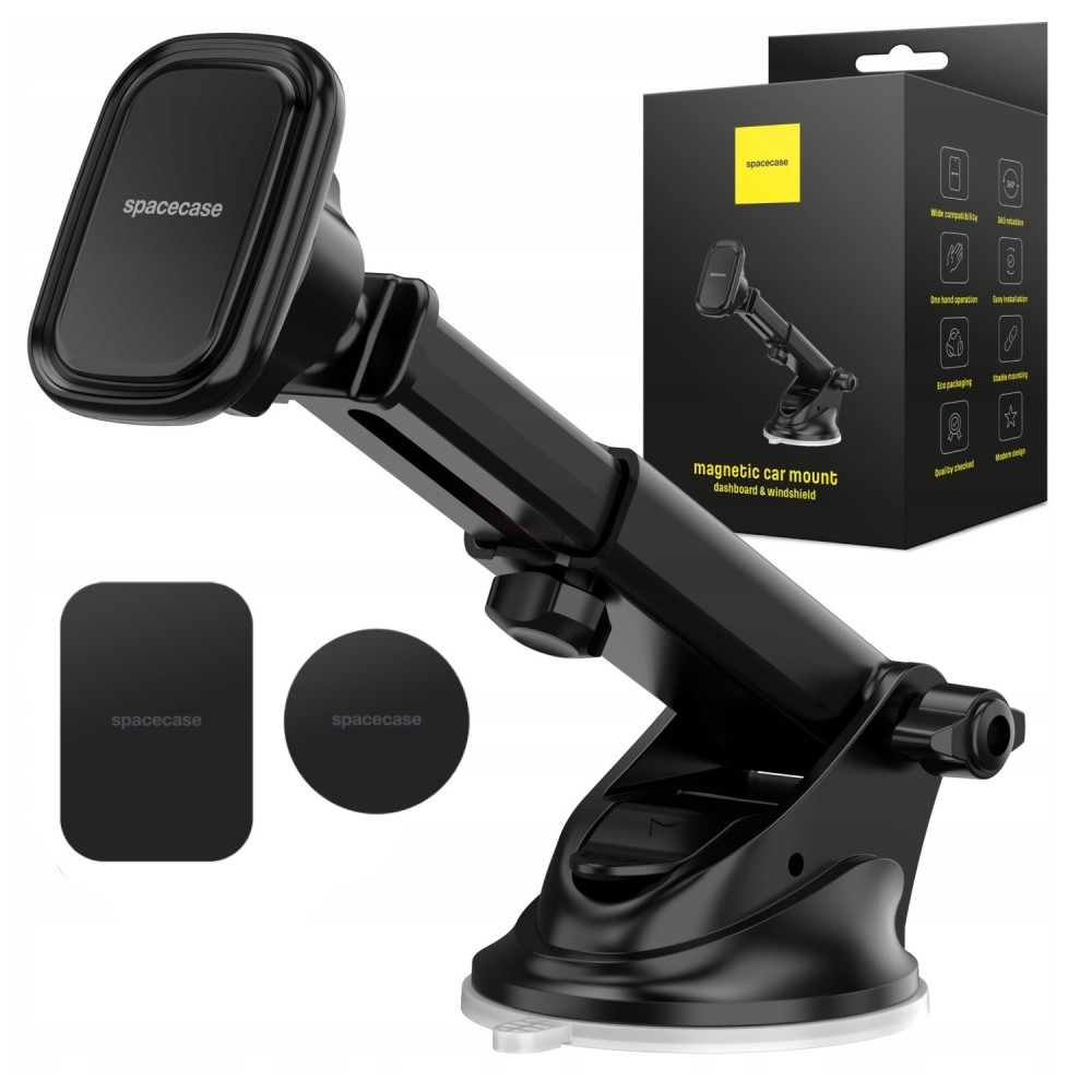 Spacecase SC10 Dashboard & Windshield Magnetic Car Holder - Universal Μαγνητική Βάση Κινητών με Βεντούζα & Ρυθμιζόμενο Βραχίονα για Ταμπλό / Παρμπρίζ Αυτοκινήτου - Black (5905719039035)