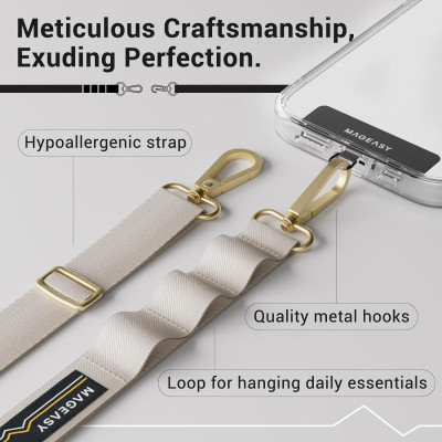 SwitchEasy MagEasy Sling Strap & Strap Card 20mm - Αποσπώμενο Λουράκι Λαιμού για Θήκες Κινητών iPhone - Starlight (MPHIPH143SI23)