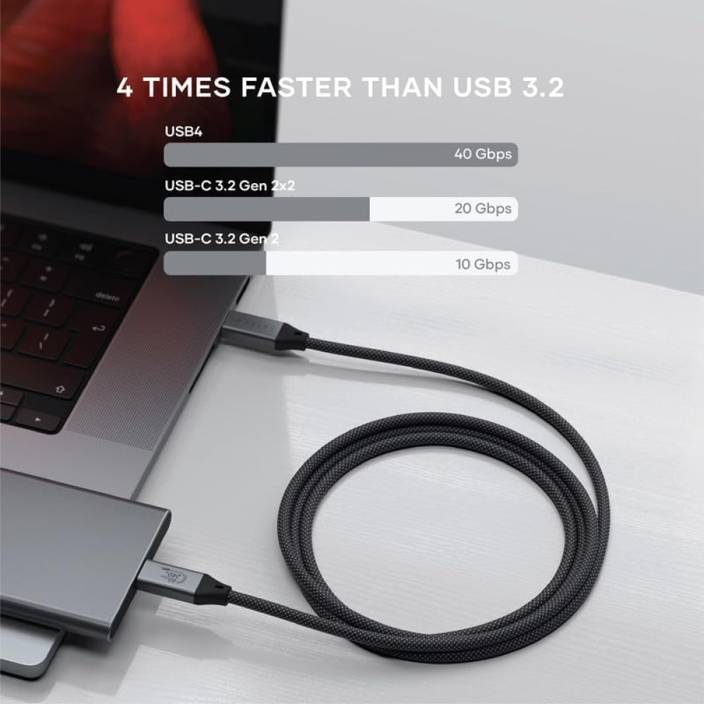 Satechi USB4 Pro Cable - Καλώδιο Φόρτισης / Μεταφοράς Δεδομένων με 8K Ανάλυση Βίντεο - USB4 Type-C σε USB4 Type-C - 240W - 120cm - Black (ST-YU4120M)
