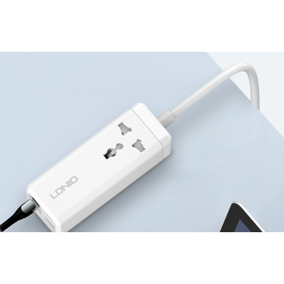 Ldnio 65W Desktop Power Strip - Μονόπριζο με 1 Υποδοχή AC - EU/US 2500W με Καλώδιο 200cm / Ταχυφορτιστής με 2 x USB-A / 2 x Type-C - 65W - White (SC1418)