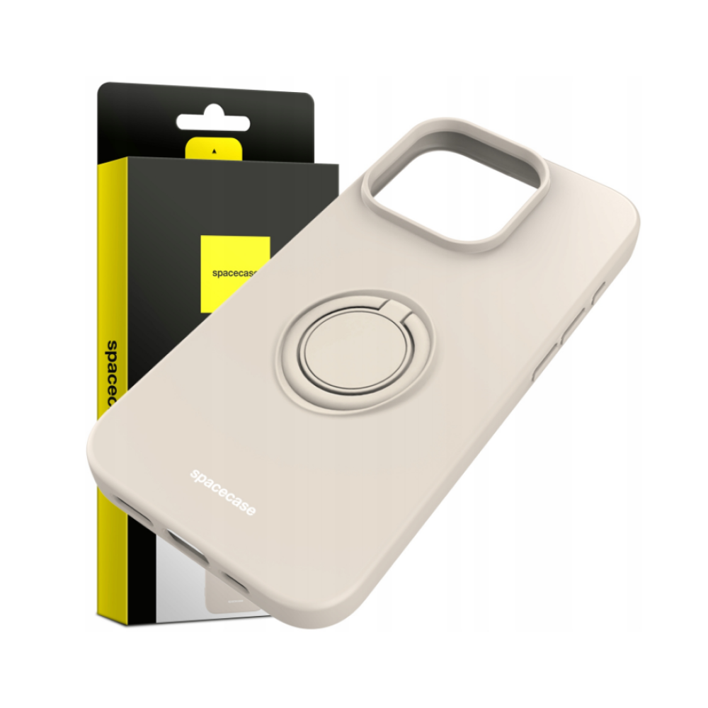 Spacecase Silicone Ring - Θήκη Σιλικόνης με Μεταλλικό Μαγνητικό Ring Holder - Apple iPhone 15 Pro - Bone (5905719103873)