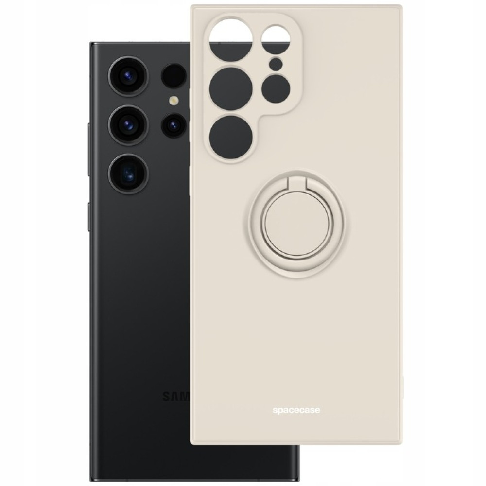 Spacecase Silicone Ring - Θήκη Σιλικόνης με Μεταλλικό Μαγνητικό Ring Holder - Samsung Galaxy S23 Ultra - Bone (5905719014315)