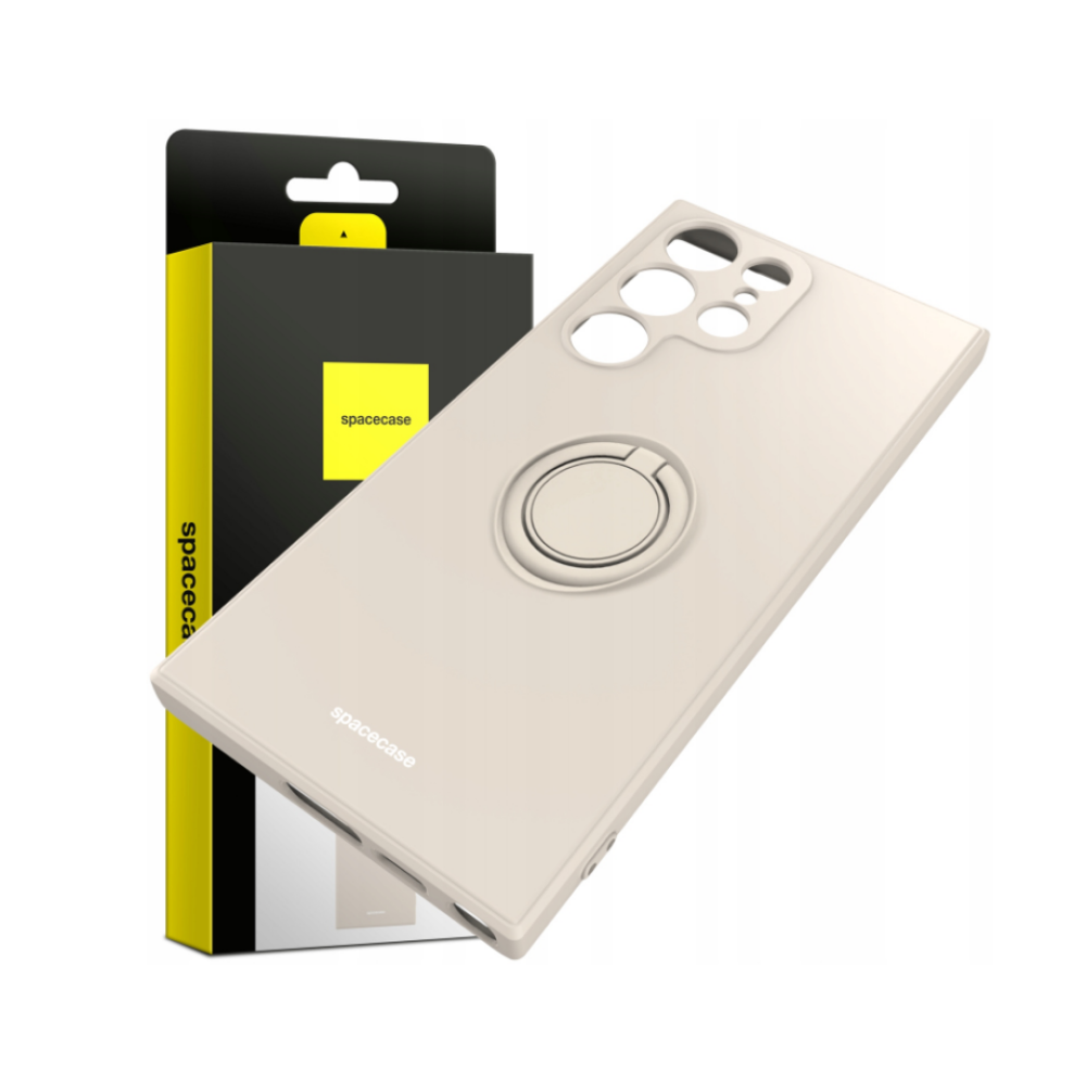 Spacecase Silicone Ring - Θήκη Σιλικόνης με Μεταλλικό Μαγνητικό Ring Holder - Samsung Galaxy S23 Ultra - Bone (5905719014315)