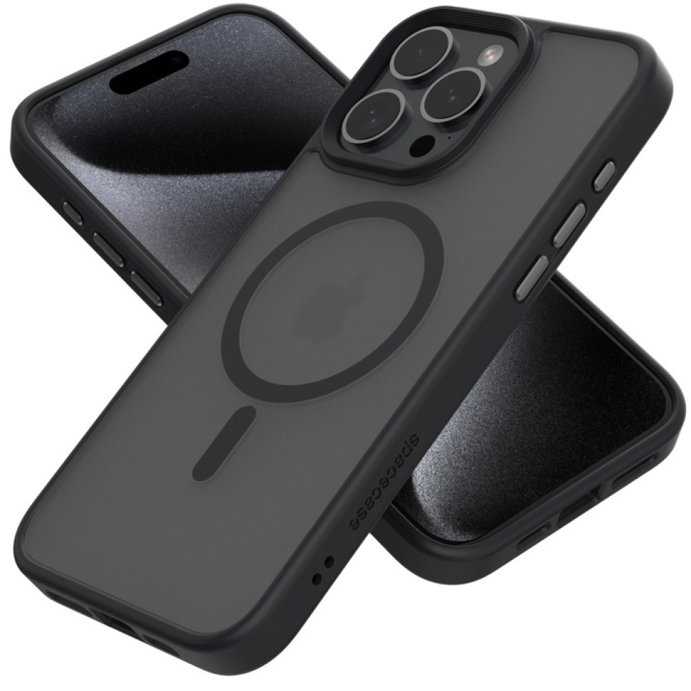 Θήκη Apple iPhone 15 Pro Max - Spacecase Hybrid MagSafe Σκληρή Ημιδιάφανη με MagSafe - Black (5905719103231)