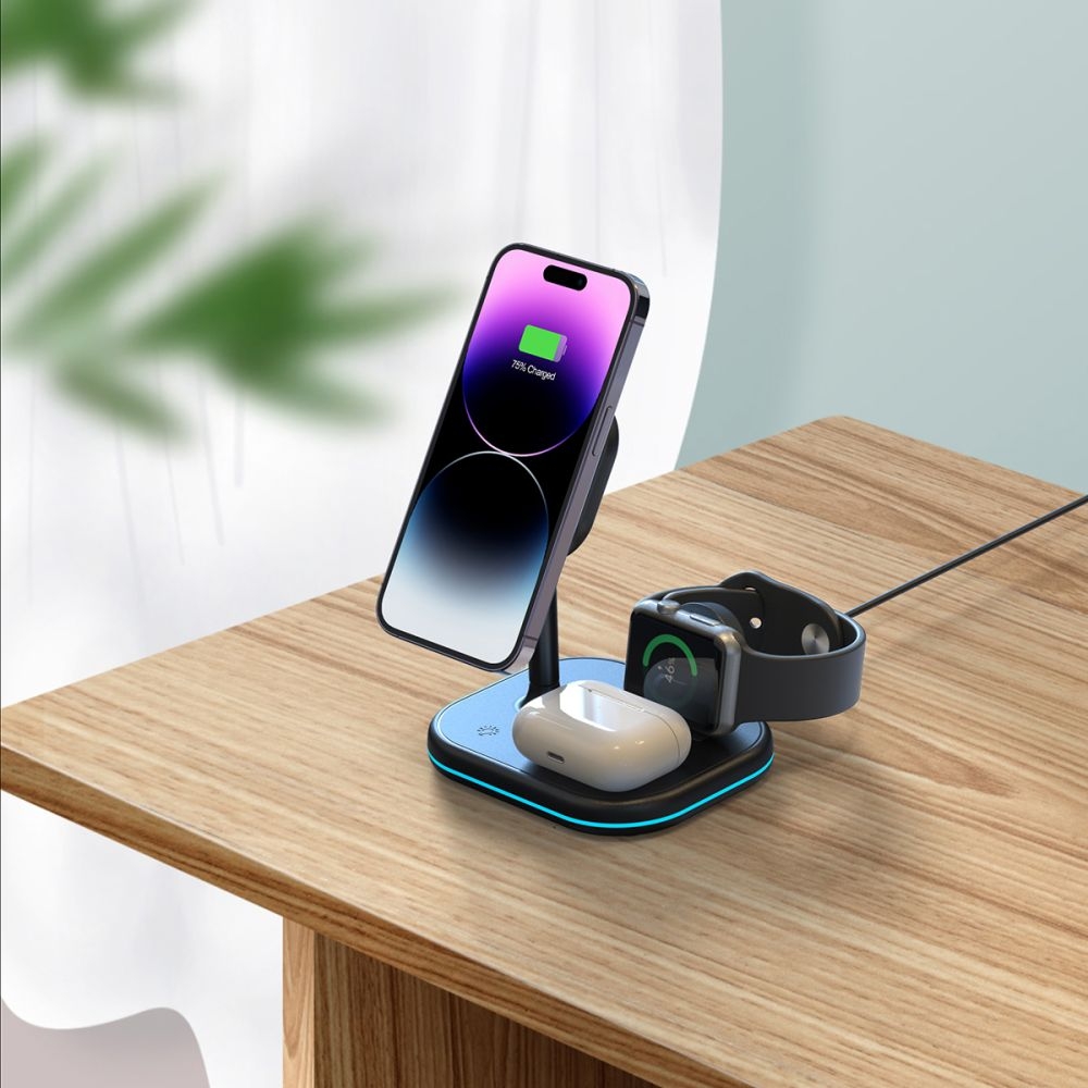 Tech-Protect A27 3 in 1 Magnetic MagSafe Wireless Charger - Βάση Ασύρματης Φόρτισης MagSafe για iPhone 16 / 15 / 14 / 13 / 12 / AirPods / Apple Watch - 10W - Black (9490713934586)