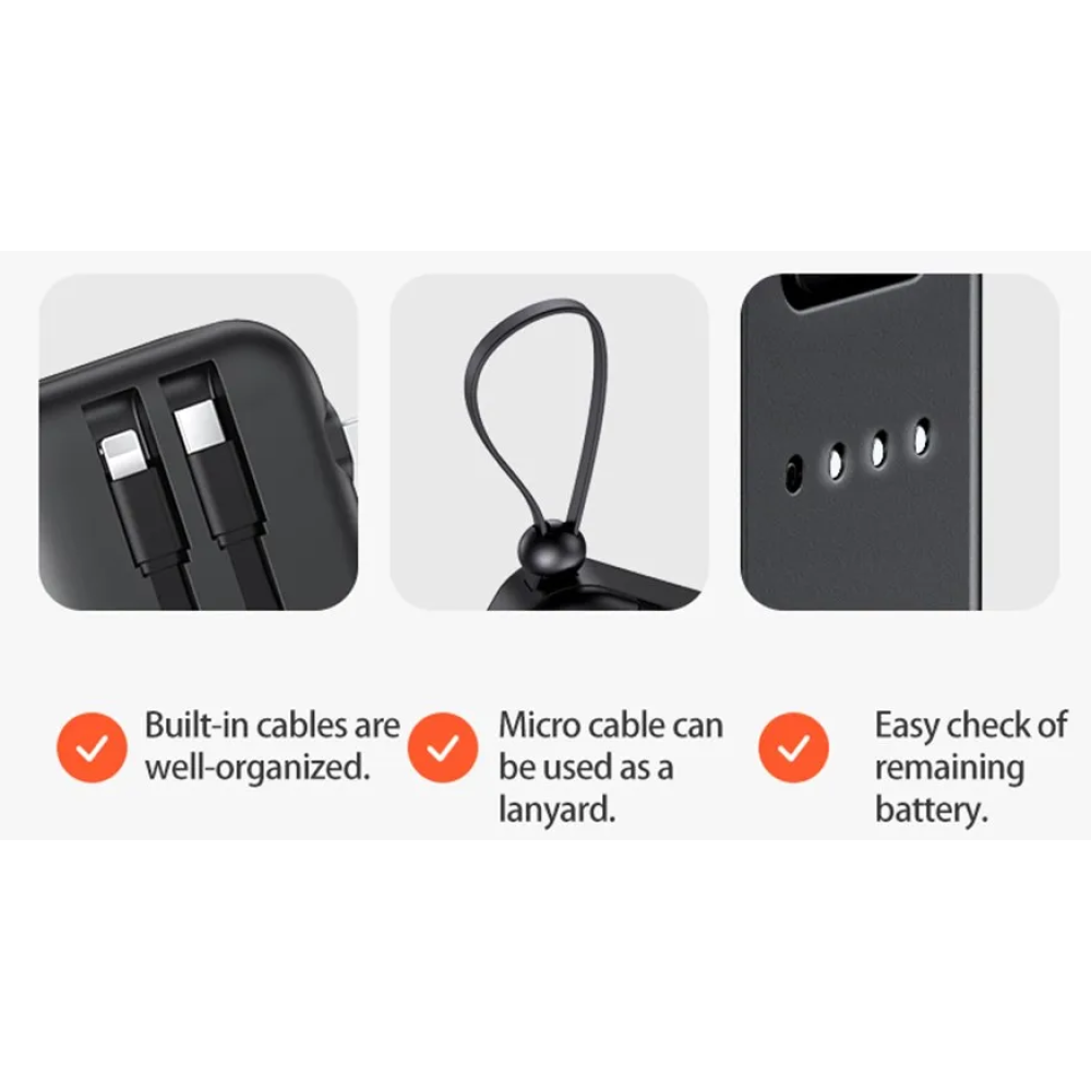 Usams 3 in 1 PB63 US-CD172 - PowerBank 10.000 mAh με Ενσωματωμένα Καλώδια Type-C / Lightning / MicroUSB - Ταχυφορτιστής Τοίχου με Βύσμα EU & US και Θύρες 1 x Type-C / 1 x USB-A - 20W - Black (10KCD17201)