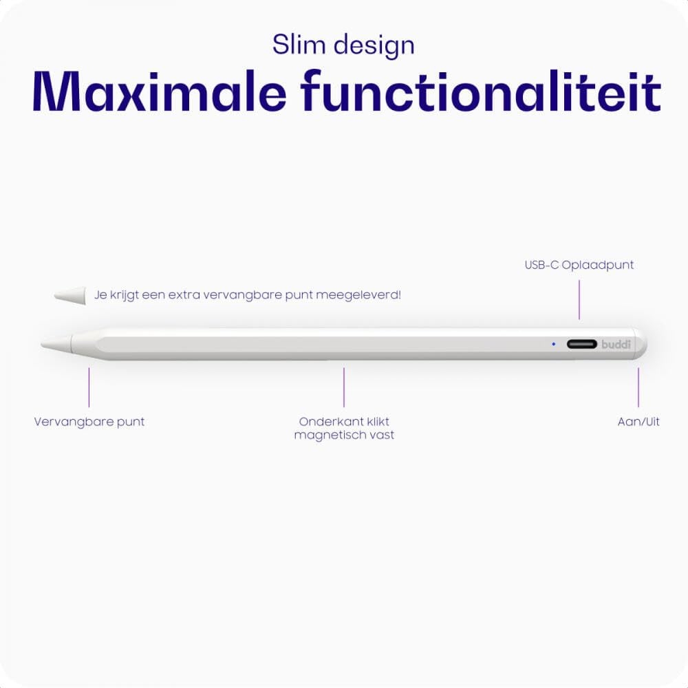 Buddi Flow Universal Active Stylus Pen - Μαγνητική Ψηφιακή Γραφίδα Αφής για Smartphone / Tablet - White - 5 Έτη Εγγύηση (8719246437816)