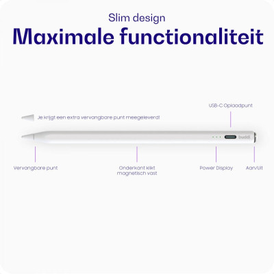 Buddi Wave Active Stylus Pen for iPad - Μαγνητική Ψηφιακή Γραφίδα Αφής με Palm Rejection για iPad - White - 5 Έτη Εγγύηση (8719246437779)